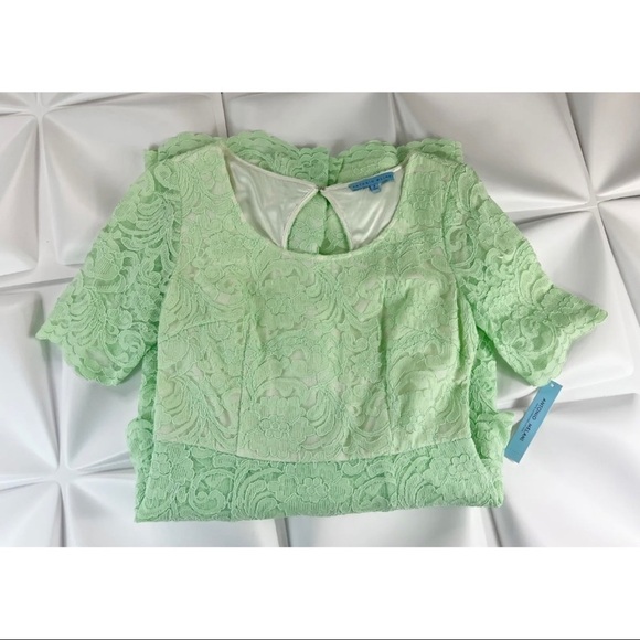 Antonio Melani Sz 6 Mint Green Tiered Scalloped Lace Sheath Shift Dress - Picture 7 of 10